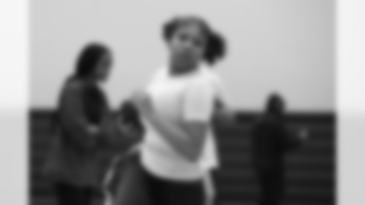 A student participates in a drill during a GENYOUth clinic on Tuesday, Feb. 24, 2026, at Fall Creek Valley Middle School in Indianapolis. (Jerod Ringwald/AP Content Services for the NFL)