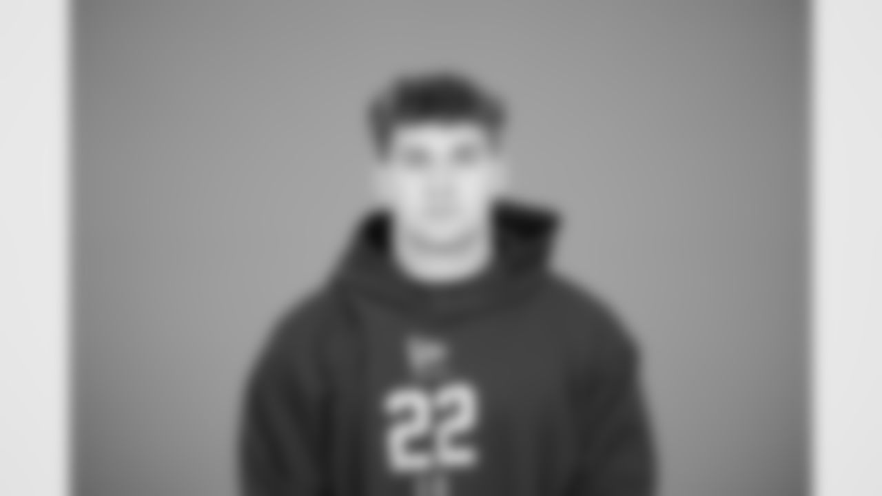 Michigan linebacker Jimmy Rolder (22) poses for a portrait at the NFL football scouting combine in Indianapolis, Tuesday, Feb. 24, 2026 (AJ Mast/AP Content Services for the NFL)