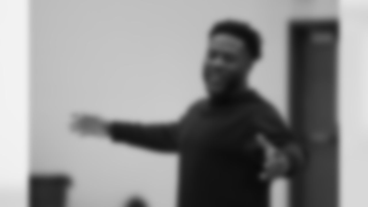 Colts linebacker Zaire Franklin speaks during a GENYOUth clinic on Tuesday, Feb. 24, 2026, at Fall Creek Valley Middle School in Indianapolis. (Jerod Ringwald/AP Content Services for the NFL)