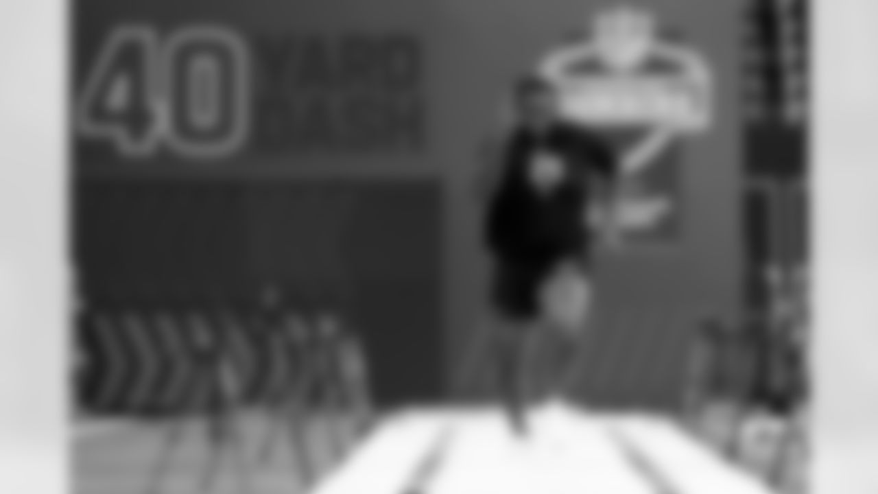 Arizona State offensive lineman Max Iheanachor (29) runs the 40-yard dash during the 2026 NFL Scouting Combine on Sunday, March 1, 2026 in Indianapolis, Indiana. (Lauren Leigh Bacho/NFL)