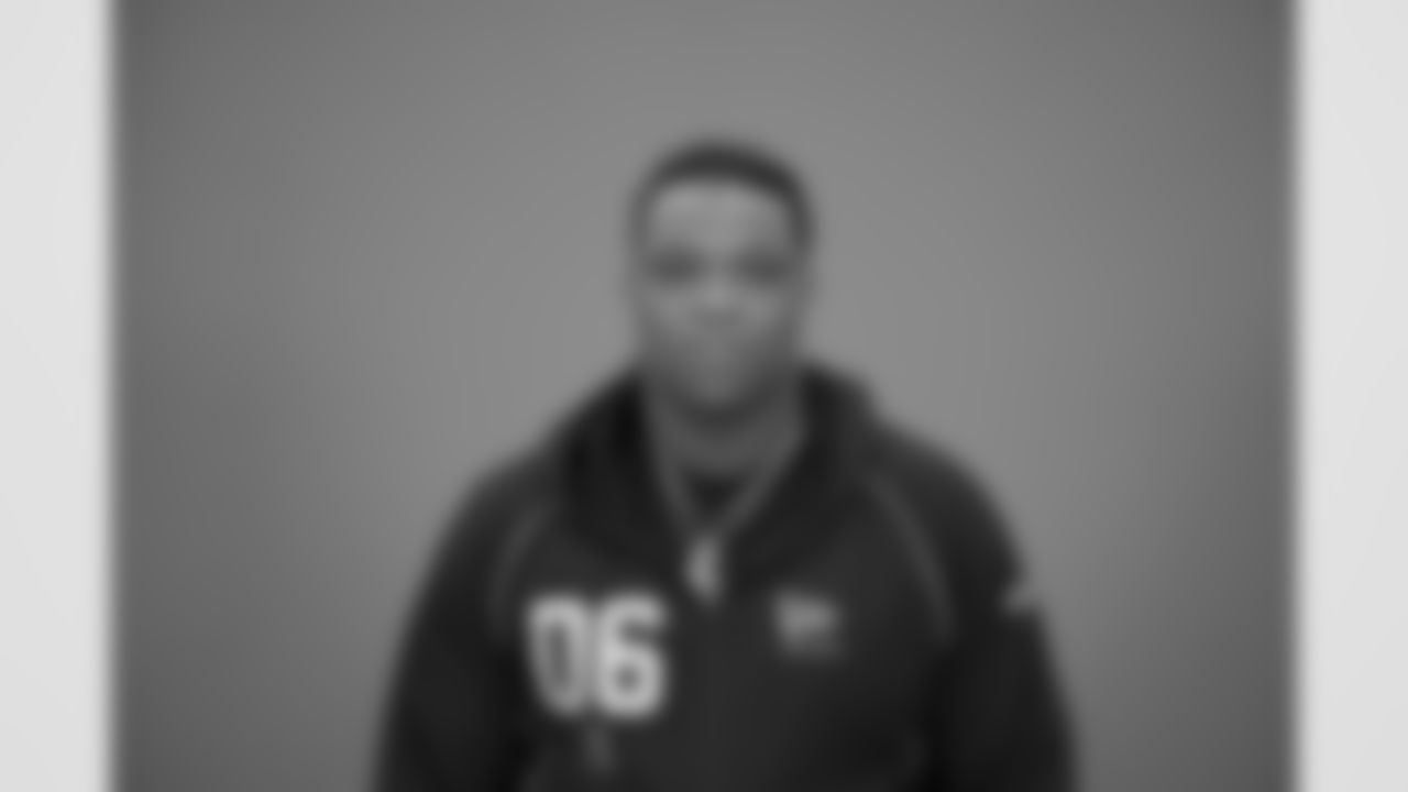 Boston College offensive lineman Jude Bowry (06) poses for a portrait at the NFL football scouting combine in Indianapolis, Thursday, Feb. 26, 2026 (AJ Mast/AP Content Services for the NFL)