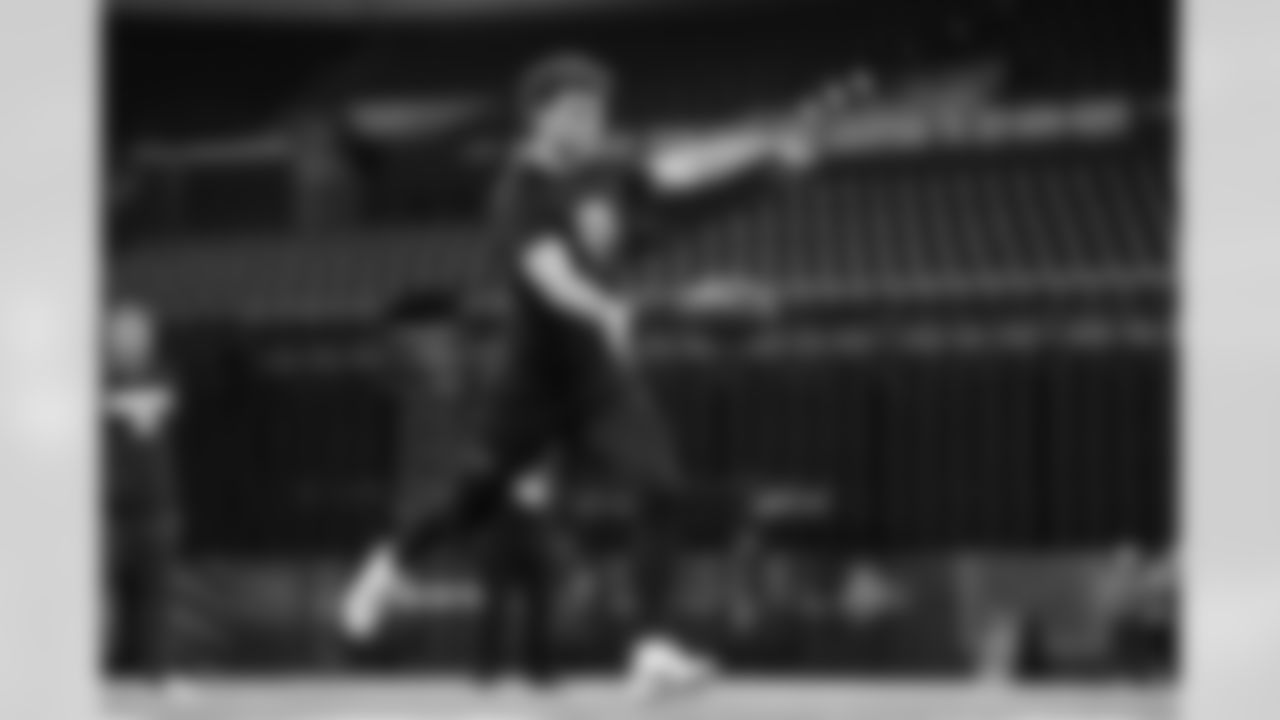 Arkansas kicker Devin Bale (09) participates in a drill during the 2026 NFL Scouting Combine on Wednesday, February 25, 2026 in Indianapolis, Indiana. (Cooper Neill/NFL)