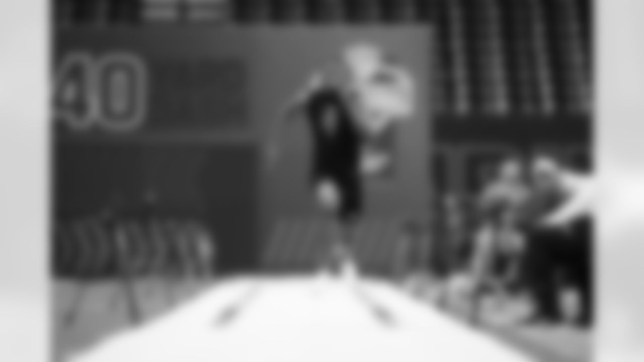 Ohio State defensive back Davison Igbinosun (15) during the 2026 NFL Scouting Combine on Friday, February 27, 2026 in Indianapolis, Indiana. (Cooper Neill/NFL)