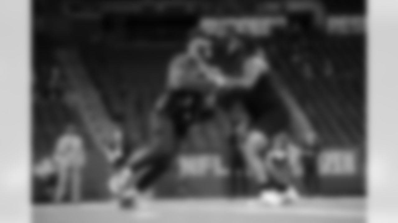 Texas A&M offensive lineman Dametrious Crownover (16) participates in a drill during the 2026 NFL Scouting Combine on Sunday, March 1, 2026 in Indianapolis, Indiana. (Cooper Neill/NFL)