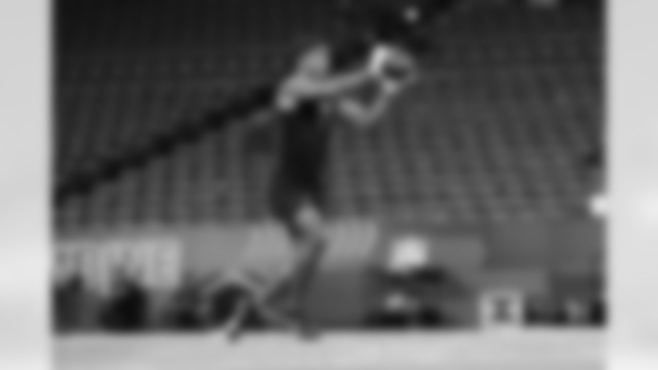 Ohio State defensive back Lorenzo Styles Jr. (50) participates in a drill during the 2026 NFL Scouting Combine on Friday, February 27, 2026 in Indianapolis, Indiana. (Cooper Neill/NFL)