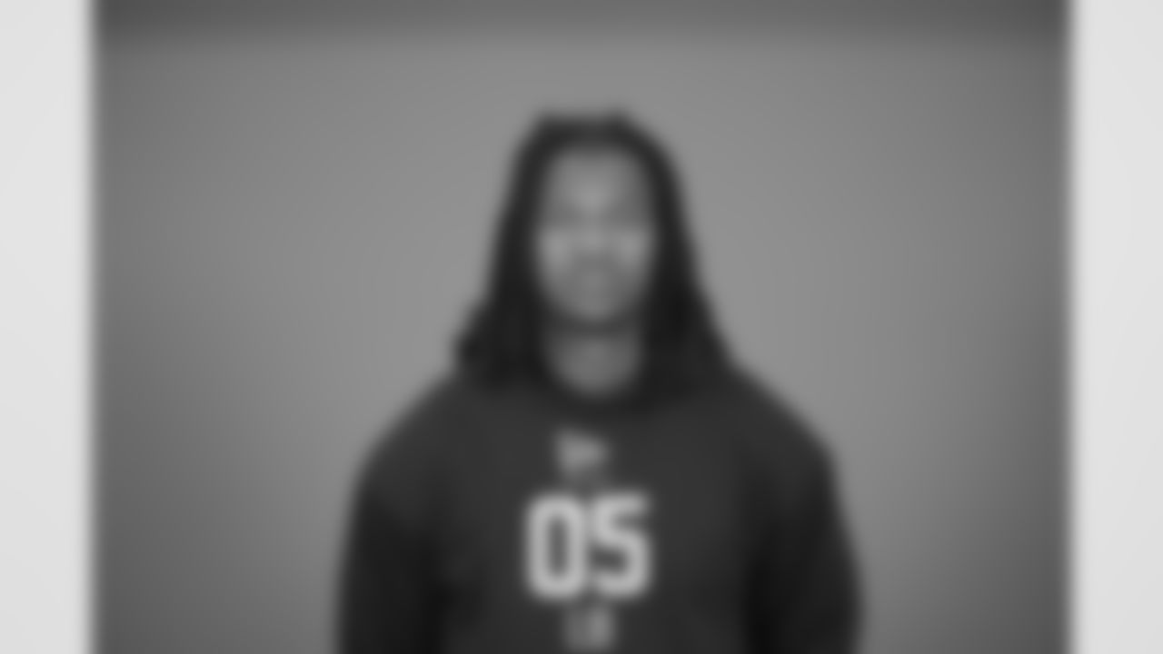 Oklahoma linebacker Kendal Daniels (05) poses for a portrait at the NFL football scouting combine in Indianapolis, Tuesday, Feb. 24, 2026 (AJ Mast/AP Content Services for the NFL)