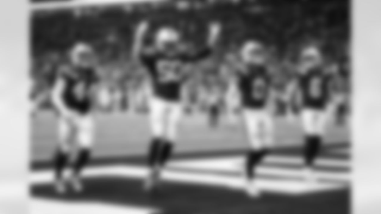 LB Zaire Franklin #44, LB Segun Olubi #50, S Camryn Bynum #0 and WR Anthony Gould #6