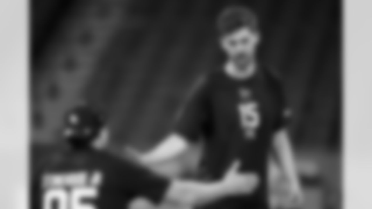 BYU kicker William Ferrin (15) participates in a drill during the 2026 NFL Scouting Combine on Wednesday, February 25, 2026 in Indianapolis, Indiana. (Cooper Neill/NFL)