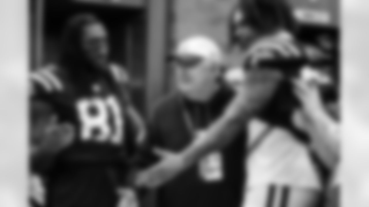 TE Mo Alie-Cox #81, John Starliper - Assistant Video Director and TE Drew Ogletree #85