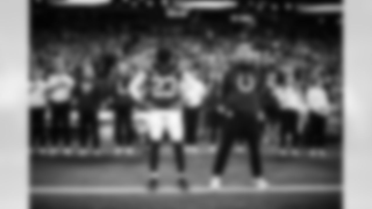 MacKenzie Scovill - Physical Therapist, Kyle Davis - Head Athletic Trainer, Erin Barill - Director of Sports Medicine, CB Kenny Moore II #23, Phil Croak - Seasonal Staff Athletic Trainer and Lou Anarumo Defensive Coordinator