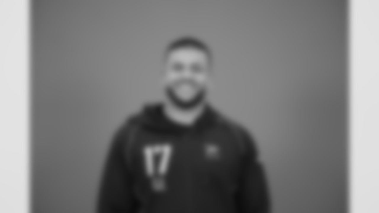 Kansas offensive lineman Enrique Cruz Jr. (17) poses for a portrait at the NFL football scouting combine in Indianapolis, Thursday, Feb. 26, 2026 (AJ Mast/AP Content Services for the NFL)