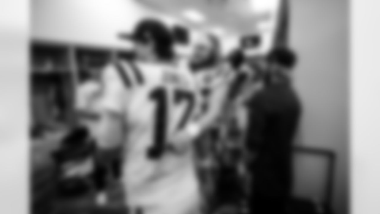 QB Brett Rypien #4, QB Daniel Jones #17, TE Tyler Warren #84 and TE Mo Alie-Cox #81