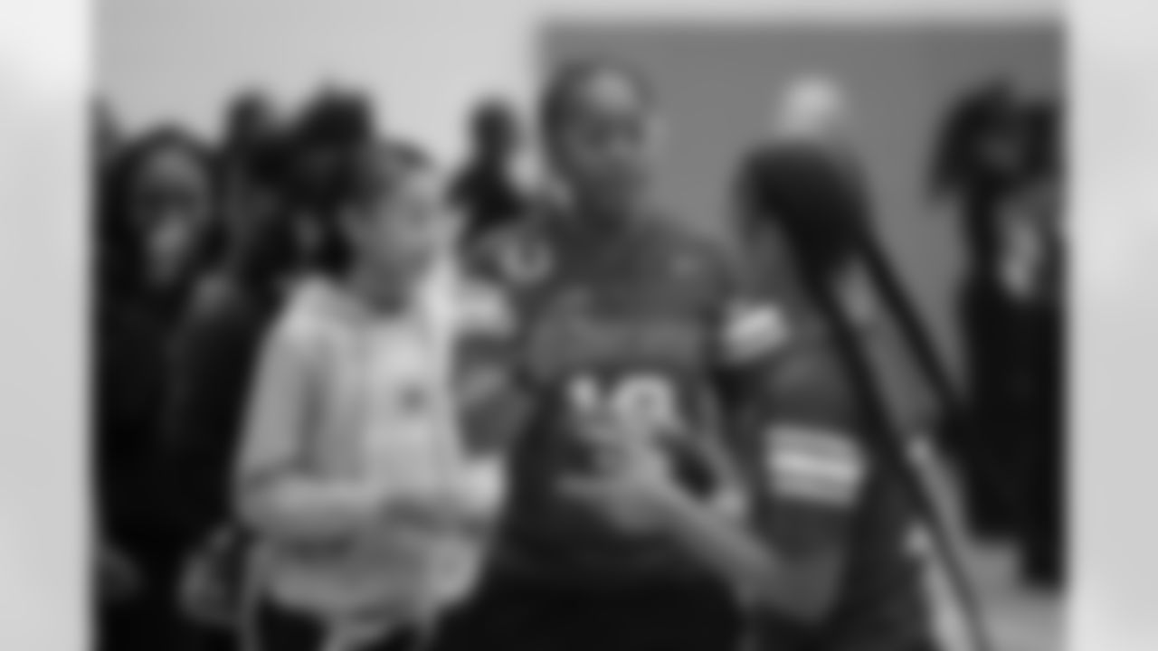 Lawrence North flag football players instruct a drill during a GENYOUth clinic on Tuesday, Feb. 24, 2026, at Fall Creek Valley Middle School in Indianapolis. (Jerod Ringwald/AP Content Services for the NFL)