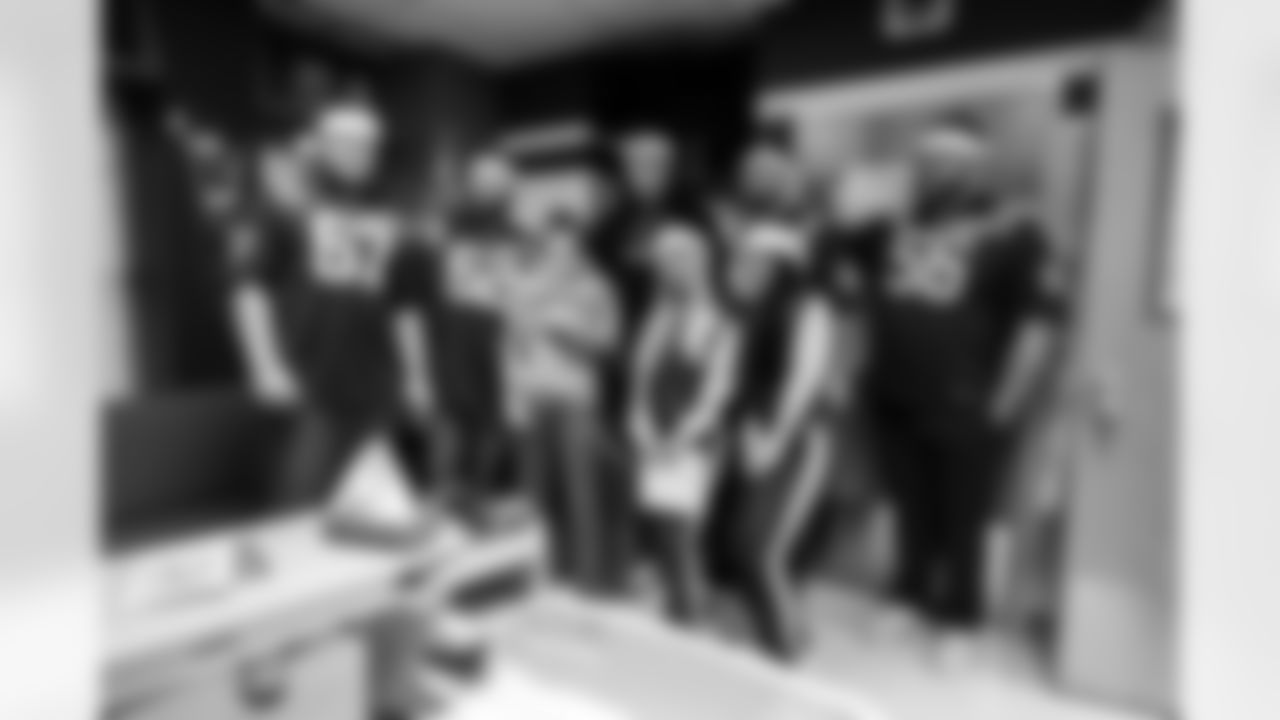 T Mason Brooks#67, C Wesley French #62, T Blake Freeland #73, Jamie - Colts Cheer, G Tanor Bortolini #60, Cierra - Colts Cheer and G Quenton Nelson #56