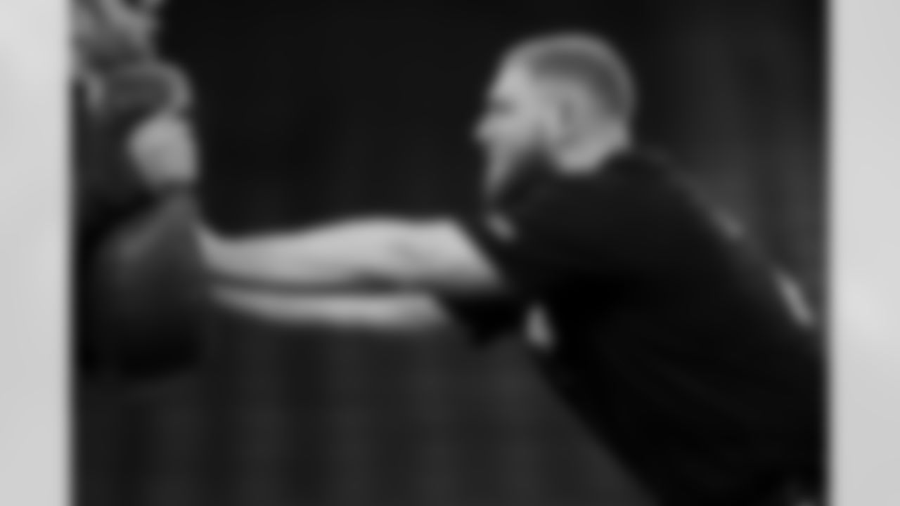 Defensive end Braden Fiske (55) participates in a drill during the 2026 NFL Scouting Combine on Sunday, March 1, 2026 in Indianapolis, Indiana. (Cooper Neill/NFL)