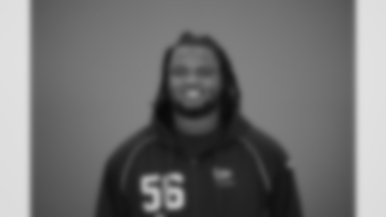 Auburn offensive lineman Jeremiah Wright (56) poses for a portrait at the NFL football scouting combine in Indianapolis, Thursday, Feb. 26, 2026 (AJ Mast/AP Content Services for the NFL)