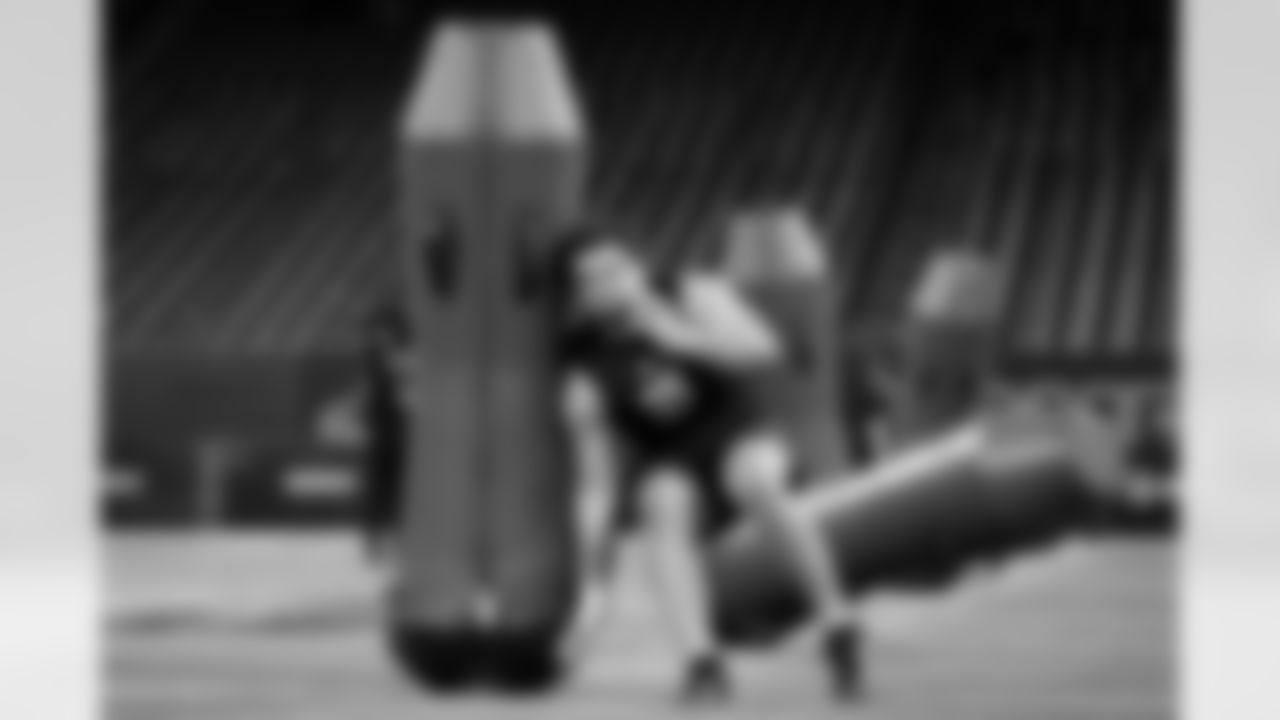 Ohio State defensive lineman Caden Curry (35) participates in a drill during the 2026 NFL Scouting Combine on Thursday, February 26, 2026 in Indianapolis, Indiana. (Lauren Leigh Bacho/NFL)