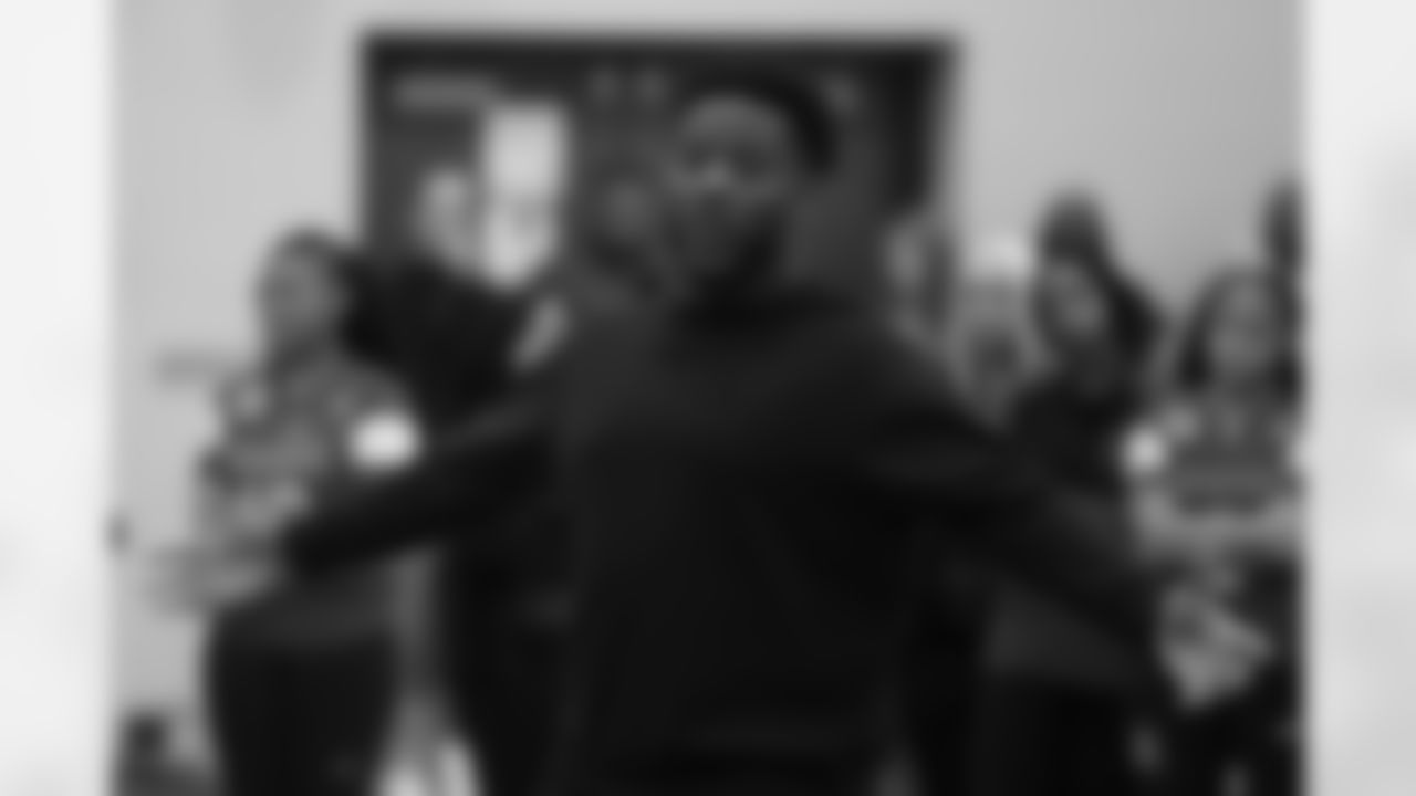 Colts linebacker Zaire Franklin speaks during a GENYOUth clinic on Tuesday, Feb. 24, 2026, at Fall Creek Valley Middle School in Indianapolis. (Jerod Ringwald/AP Content Services for the NFL)