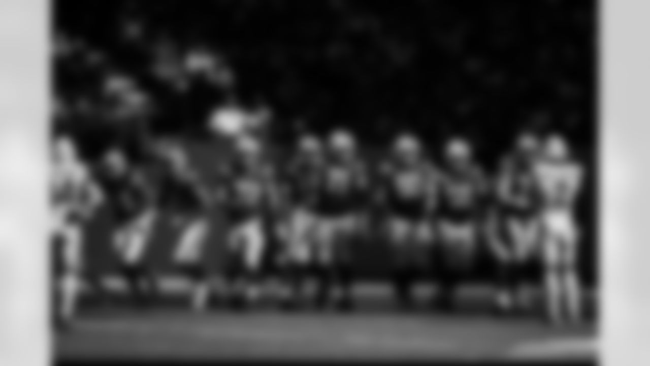 OL Braden Smith #72, QB Daniel Jones #17, WR Alec Pierce #14, OL Matt Goncalves #71, OL Tanor Bortolini #60, OL Quenton Nelson #56, WR Michael Pittman Jr. #11 and OL Bernhard Raimann #79