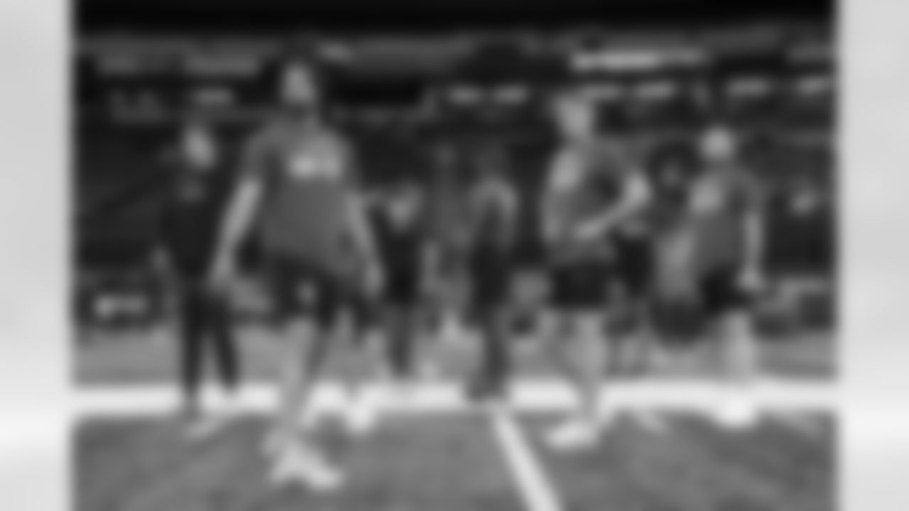 Notre Dame quarterback Sam Hartman and Oregon quarterback Bo Nix look on during the 2024 NFL Scouting Combine on Saturday, March 2, 2024 in Indianapolis, Indiana. (Kara Durrette/NFL)