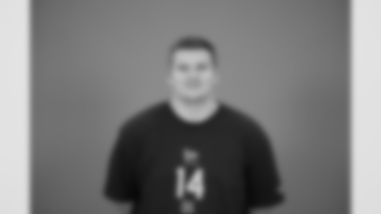 Indiana offensive lineman Pat Coogan (14) poses for a portrait at the NFL football scouting combine in Indianapolis, Thursday, Feb. 26, 2026 (AJ Mast/AP Content Services for the NFL)