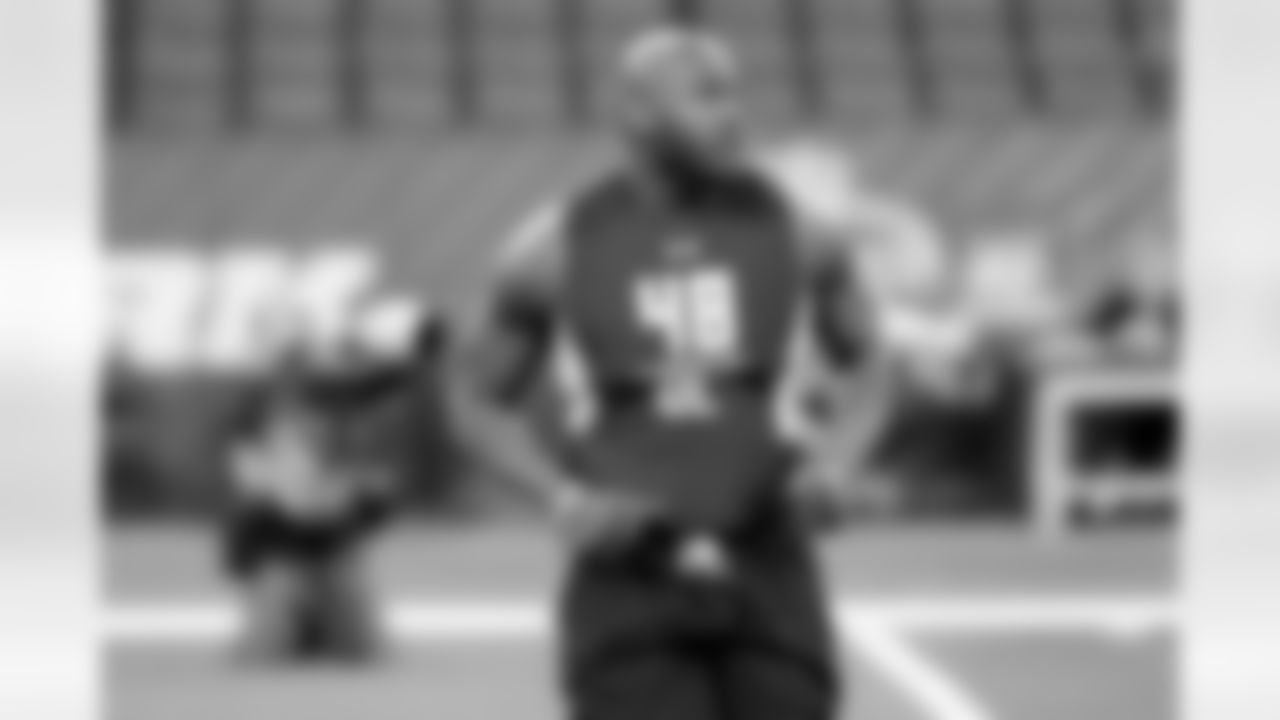 Mississippi offensive lineman Laremy Tunsil during a drill at the NFL football scouting combine Friday, Feb. 26, 2016, in Indianapolis. (AP Photo/Gregory Payan)