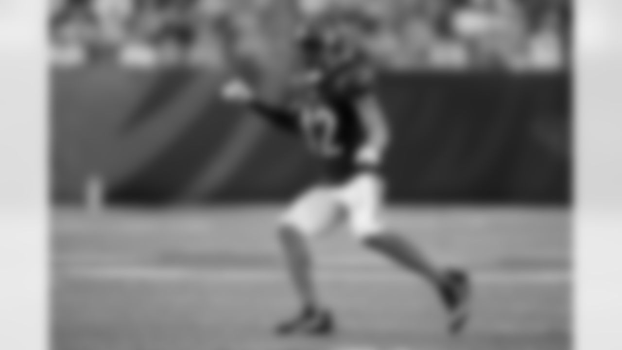 Cincinnati Bengals cornerback Allan George (42) runs on the field during a preseason NFL football game against the Green Bay Packers, Friday, Aug. 11, 2023, in Cincinnati. (Aaron Doster via AP)