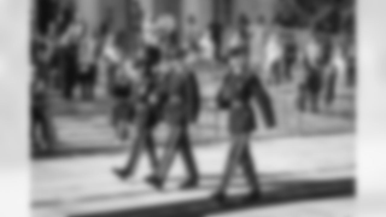 Images of Commander players and Command Force visiting Arlington National Cemetery with the USAA event staff at Fort Myers on October 21, 2025 in Landover, MD (Photo by Taylor Sims for Washington Commanders)