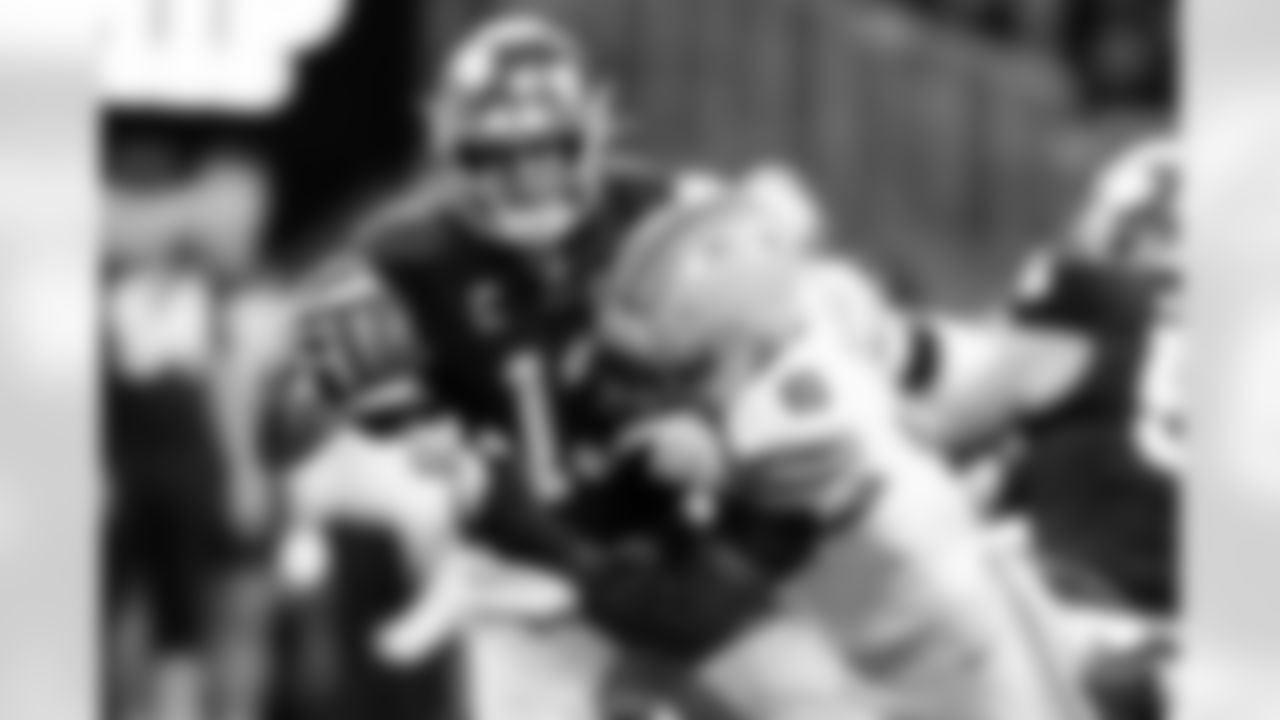 Notre Dame quarterback Riley Leonard is sacked by Ohio State safety Sonny Styles during second half of the College Football Playoff national championship game Monday, Jan. 20, 2025, in Atlanta. (AP Photo/Jacob Kupferman)