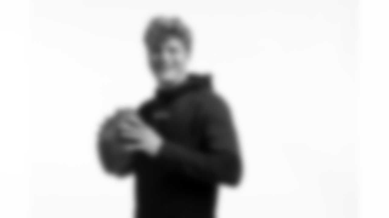 Michigan quarterback J.J. McCarthy poses for a portrait during the NFL Scouting Combine, Thursday, February 29, in Indianapolis, In. (Todd Rosenberg via AP)