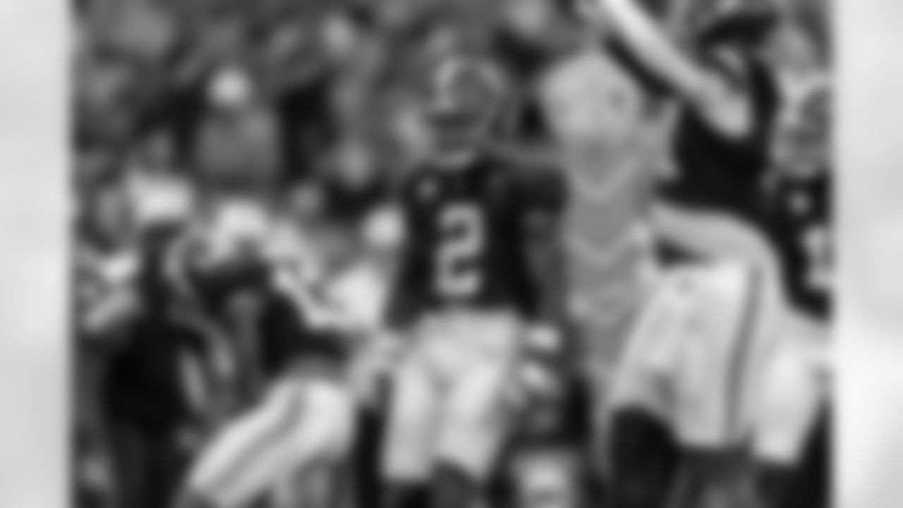 Alabama defensive back Caleb Downs (2) celebrates a stop against Middle Tennessee during the first half an NCAA college football game, Saturday, Sept. 2, 2023, in Tuscaloosa, Ala. (AP Photo/Vasha Hunt)