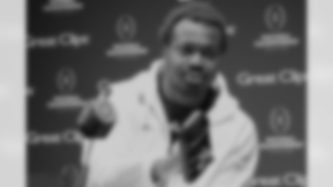 Miami defensive lineman Rueben Bain Jr. speaks during media day ahead of the College Football Playoff national championship game between Miami and Indiana, Saturday, Jan. 17, 2026, in Miami. (AP Photo/Marta Lavandier)