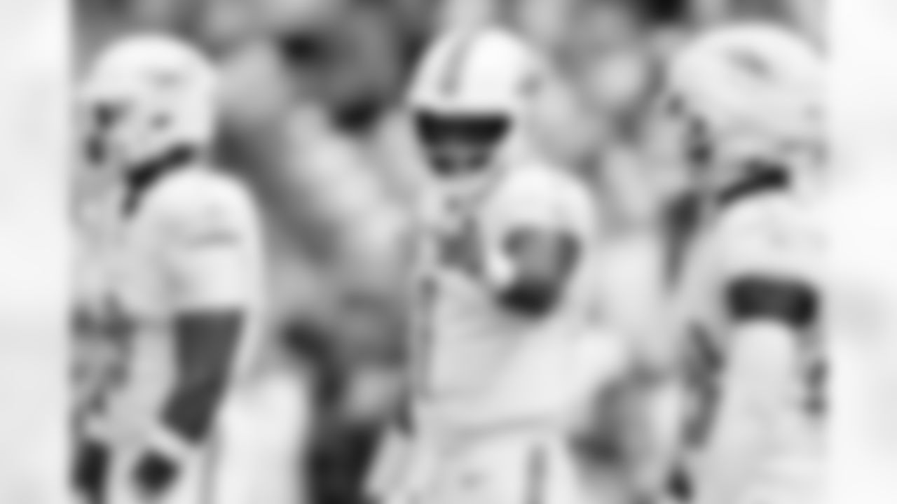 Miami Dolphins quarterback Tua Tagovailoa (1) gestures during the first half of an NFL football game against the Arizona Cardinals, Sunday, Oct. 27, 2024, in Miami Gardens, Fla. (AP Photo/Rebecca Blackwell)