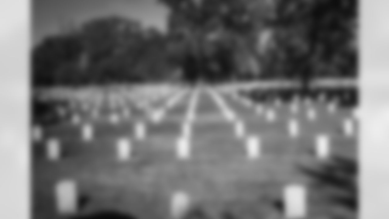 Images of Commander players and Command Force visiting Arlington National Cemetery with the USAA event staff at Fort Myers on October 21, 2025 in Landover, MD (Photo by Taylor Sims for Washington Commanders)