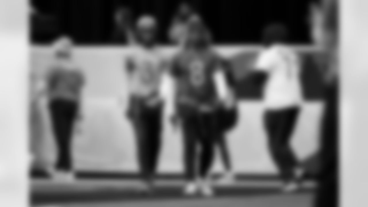 Dallas Cowboys wide receiver George Pickens (3) and Carolina Panthers cornerback Jaycee Horn (8) interact during the 2026 Pro Bowl team practice on Monday, February 2, 2026 in San Francisco. (Kara Durrette/NFL)