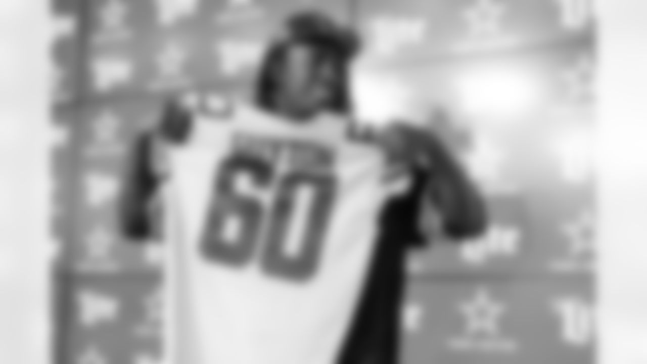 Tyler Guyton, 29th overall, Cowboys, 2024
Dallas Cowboys first-round draft pick Tyler Guyton poses for a photo at an NFL football news conference in Frisco.