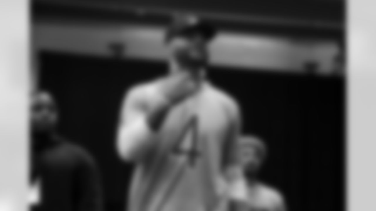 Dallas Cowboys quarterback Dak Prescott (4) reacts during the 2026 Pro Bowl Skills Challenge on Monday, February 2, 2026 in San Francisco. (Kara Durrette/NFL)