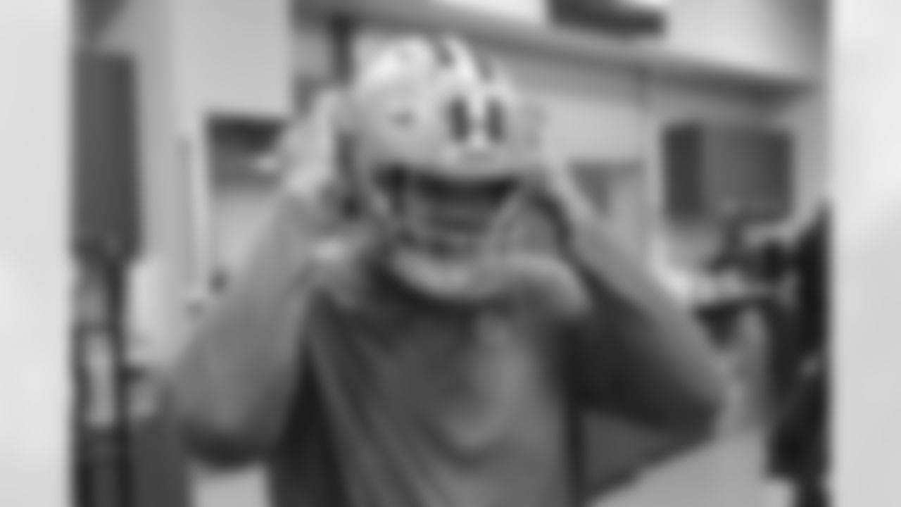Cornelius is fitted for his NFL helmet before an NFL rookie minicamp football practice Thursday, May 6, in Frisco. Cornelius was the second offensive linemen drafted by the Cowboys this year, along with first-round pick Tyler Booker.