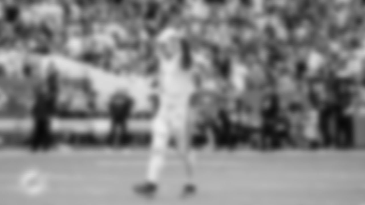 Miami Dolphins quarterback Tua Tagovailoa (1) celebrates during an NFL football game against the New Orleans Saints on Sunday, Nov. 30, 2025 in Miami Gardens, FL. (Kevin Tubbergen/Miami Dolphins via AP)