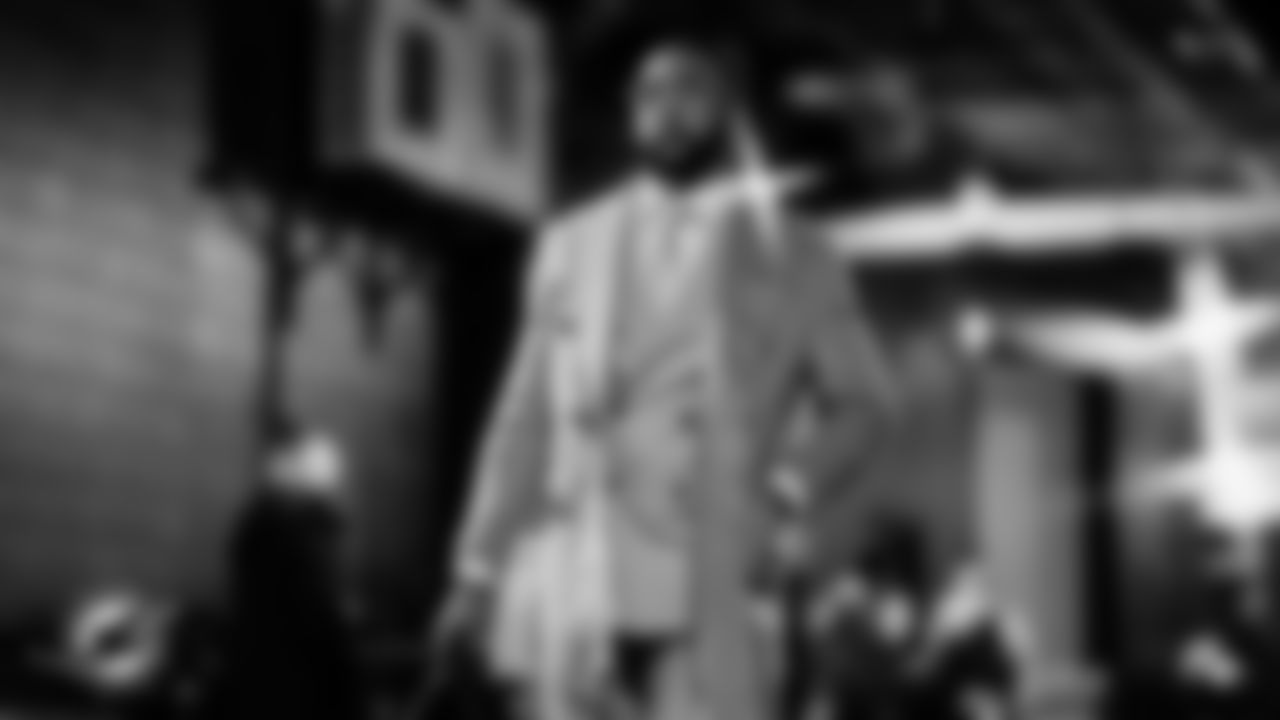 Miami Dolphins safety Dante Trader Jr. (11) arrives before an NFL football game against the New England Patriots on Sunday, Jan. 4, 2026 in Foxborough, MA. (Tomas Diniz Santos/Miami Dolphins via AP)