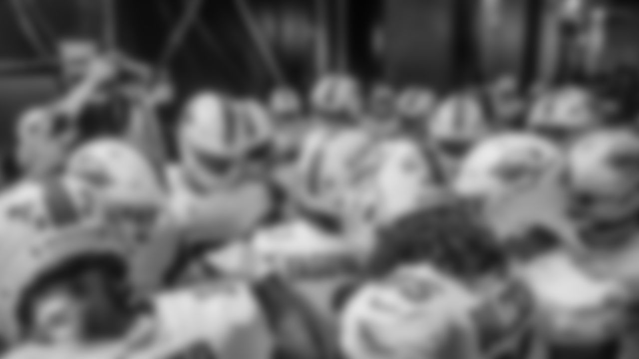 Miami Dolphins huddle before an NFL football game against the Atlanta Falcons on Sunday, Oct. 26, 2025 in Atlanta, GA. (Peter Joneleit/Miami Dolphins via AP)