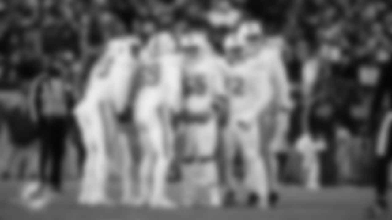 Miami Dolphins huddle during an NFL football game against the Pittsburgh Steelers on Monday, Dec. 15, 2025 in Pittsburgh, PA. (Raul Maristany/Miami Dolphins via AP)