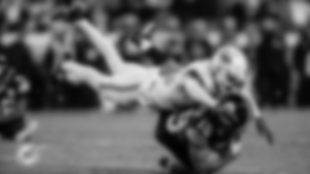 Miami Dolphins cornerback Isaiah Johnson (46) makes a tackle during an NFL football game against the Pittsburgh Steelers on Monday, Dec. 15, 2025 in Pittsburgh, PA. (Tomas Diniz Santos/Miami Dolphins via AP)