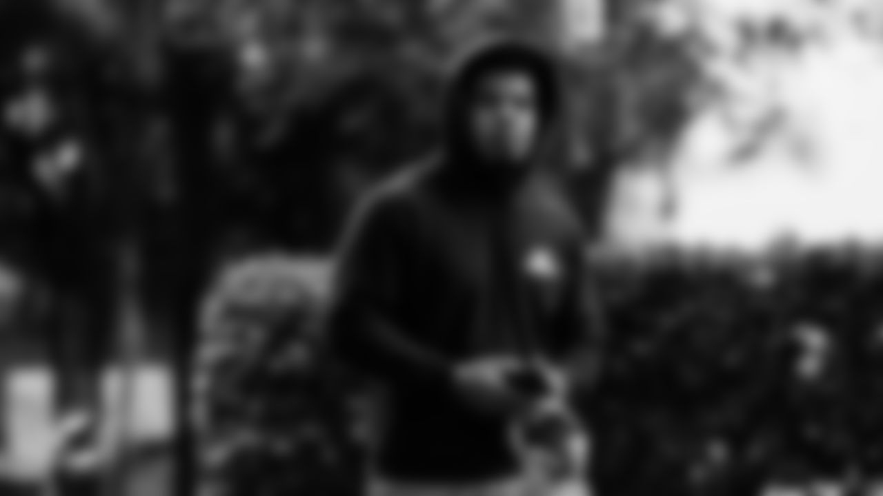 Miami Dolphins linebacker Chop Robinson (44) arrives before an NFL football game against the New Orleans Saints on Sunday, Nov. 30, 2025 in Miami Gardens, FL. (Tomas Diniz Santos/Miami Dolphins via AP)