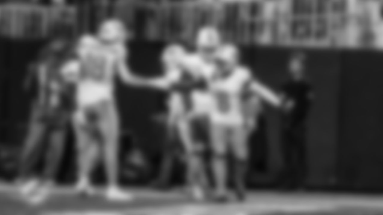 Miami Dolphins wide receiver Malik Washington (6) celebrates a touchdown during an NFL football game against the Atlanta Falcons on Sunday, Oct. 26, 2025 in Atlanta, GA. (Peter Joneleit/Miami Dolphins via AP)