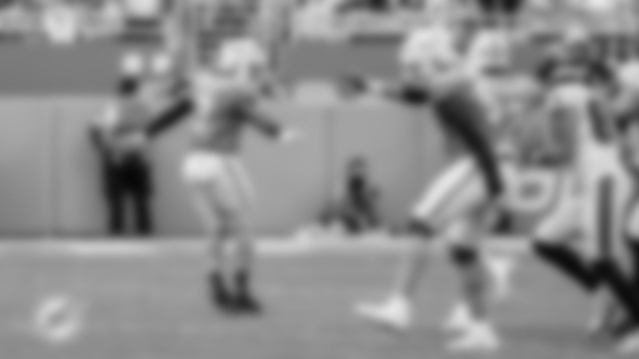 Miami Dolphins linebacker K.J. Britt (3) celebrates during an NFL football game against the Tampa Bay Buccaneers on Sunday, Dec. 28, 2025 in Miami Gardens, FL. (Kelly Gavin/Miami Dolphins via AP)