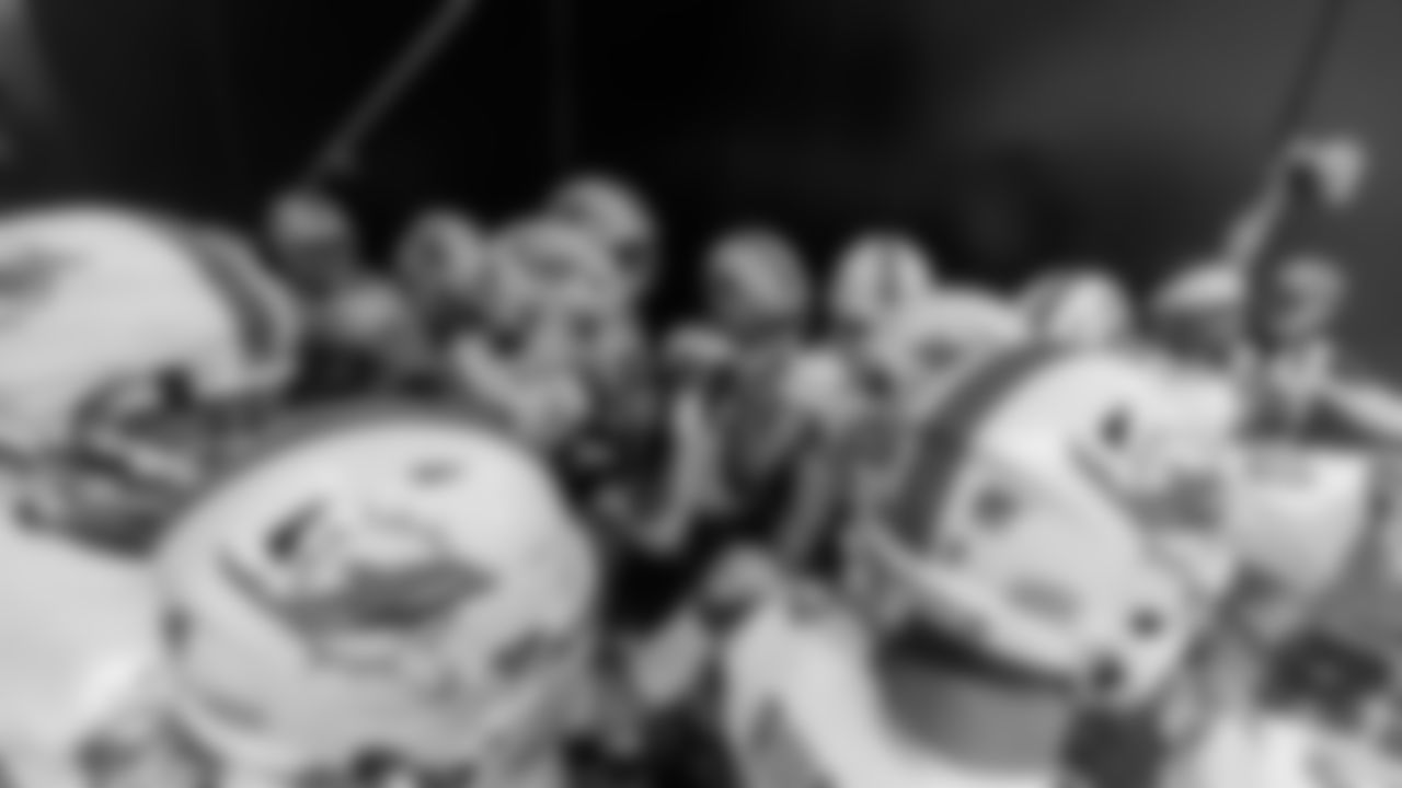 Miami Dolphins huddle before an NFL football game against the Atlanta Falcons on Sunday, Oct. 26, 2025 in Atlanta, GA. (Tomas Diniz Santos/Miami Dolphins via AP)