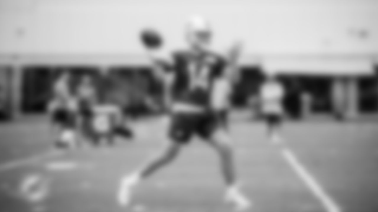 Miami Dolphins quarterback Quinn Ewers (14) throws the ball during Rookie Mini Camp, Friday, May. 09, 2025, in Miami Gardens, Fla. (Peter McMahon/Miami Dolphins)
