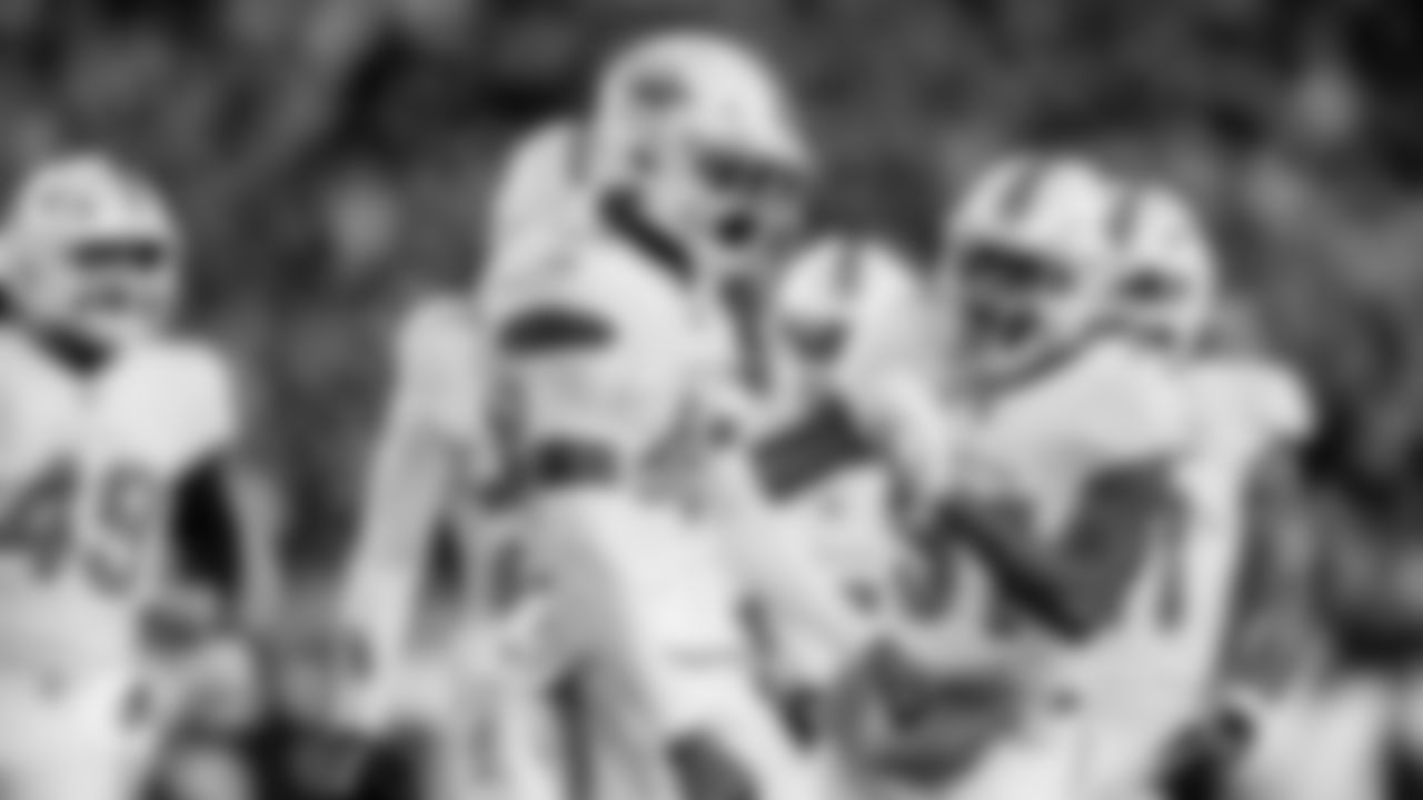 Miami Dolphins cornerback Isaiah Johnson (46) celebrates during an NFL football game against the Pittsburgh Steelers on Monday, Dec. 15, 2025 in Pittsburgh, PA. (Tomas Diniz Santos/Miami Dolphins via AP)