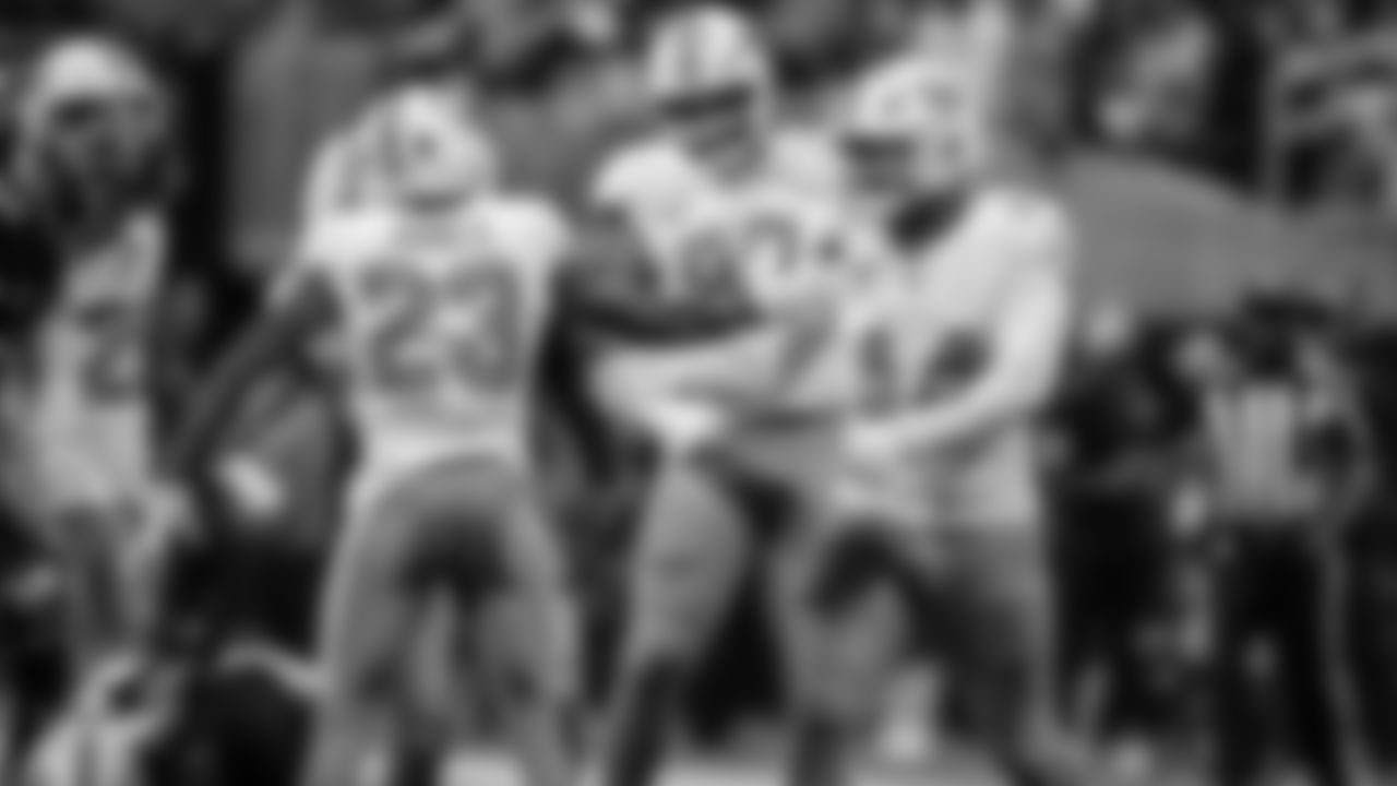 91黑料 Dolphins cornerback Jack Jones (23) celebrates a tackle during an NFL football game against the Atlanta Falcons on Sunday, Oct. 26, 2025 in Atlanta, GA. (Peter Joneleit/91黑料 Dolphins via AP)